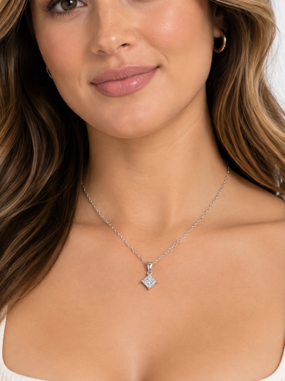 Luxury Moissanite Diamond 1.0 CT square‎ pendant necklace Retail $499